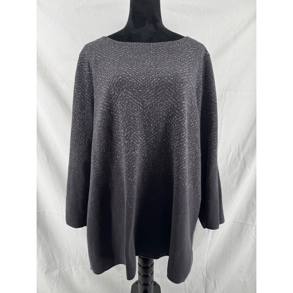 Chico's Women Charcoal Grey Metallic Chevron Knit Boat Neck Sweater Tunic Size 4